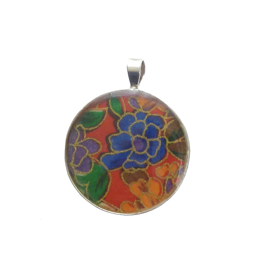 Floral 925 Sterling Silver Pendant Washi Paper